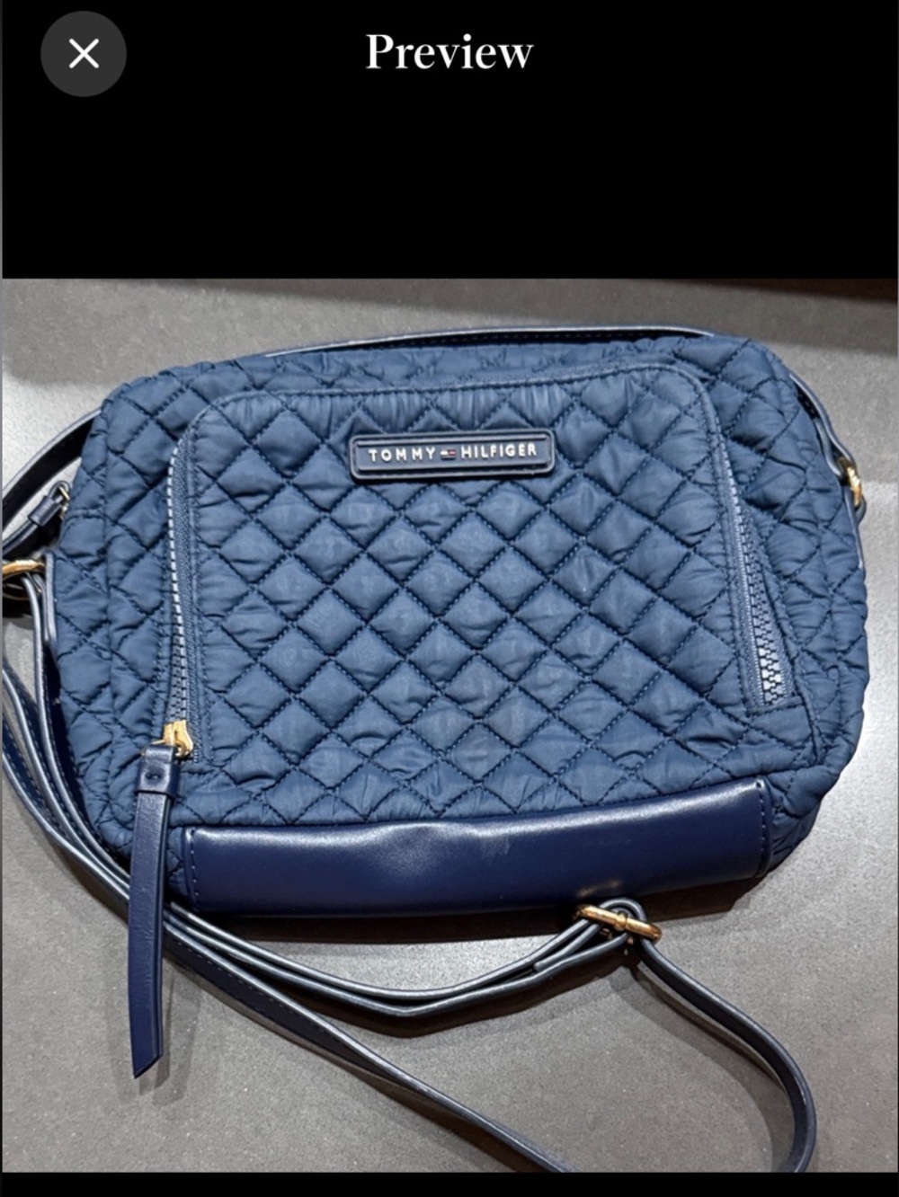 Tommy Hilfiger Quilted Blue Crossbody Bag. Red interior details! 10”x7”x2.5”.